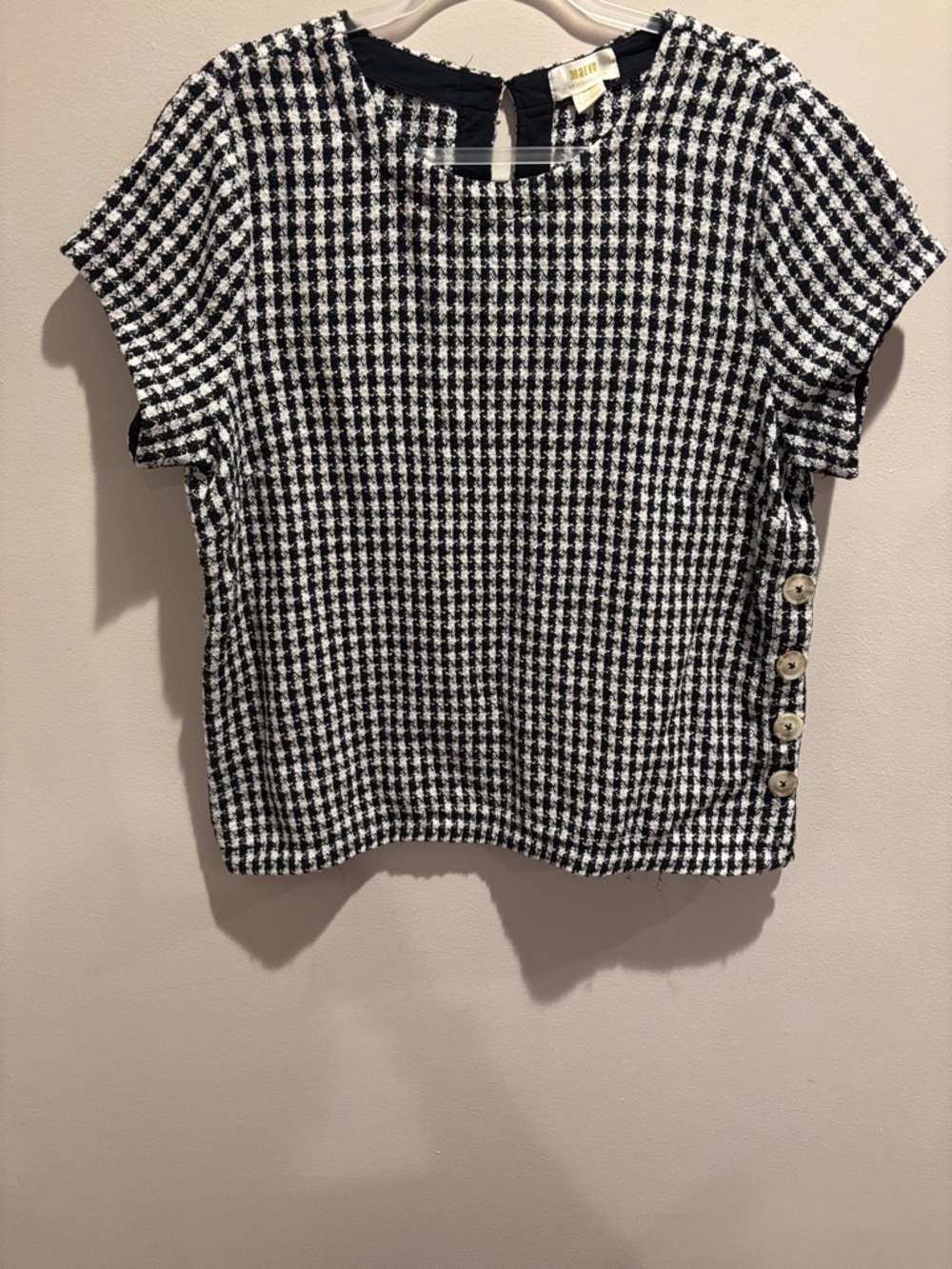 Anthropologie Black and White Houndstooth Short Sleeve Top